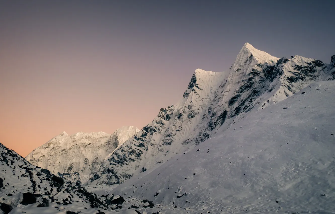 Фото обои winter, mountains, snow, dusk