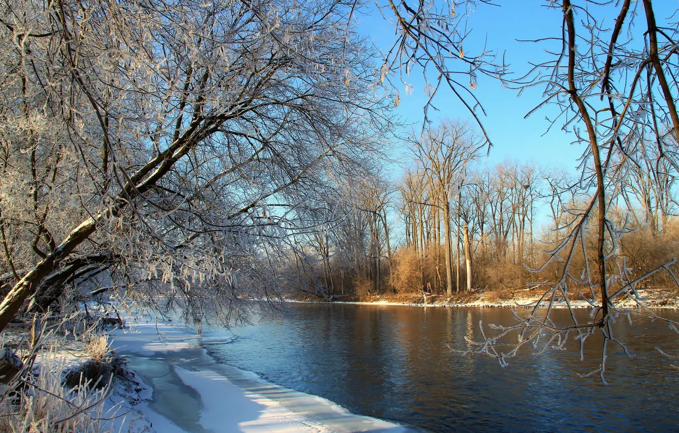Фото обои зима, пейзаж, река
