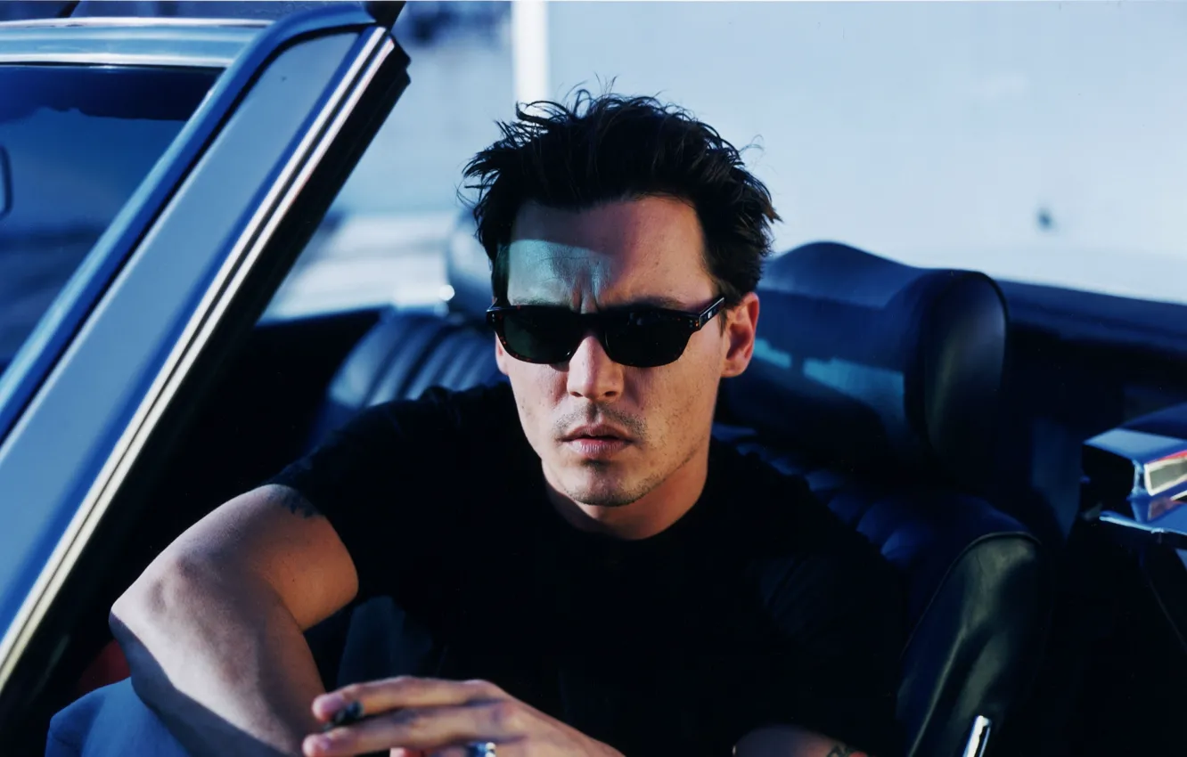 Фото обои Johnny Depp, очки, Джонни Депп, автомобиль