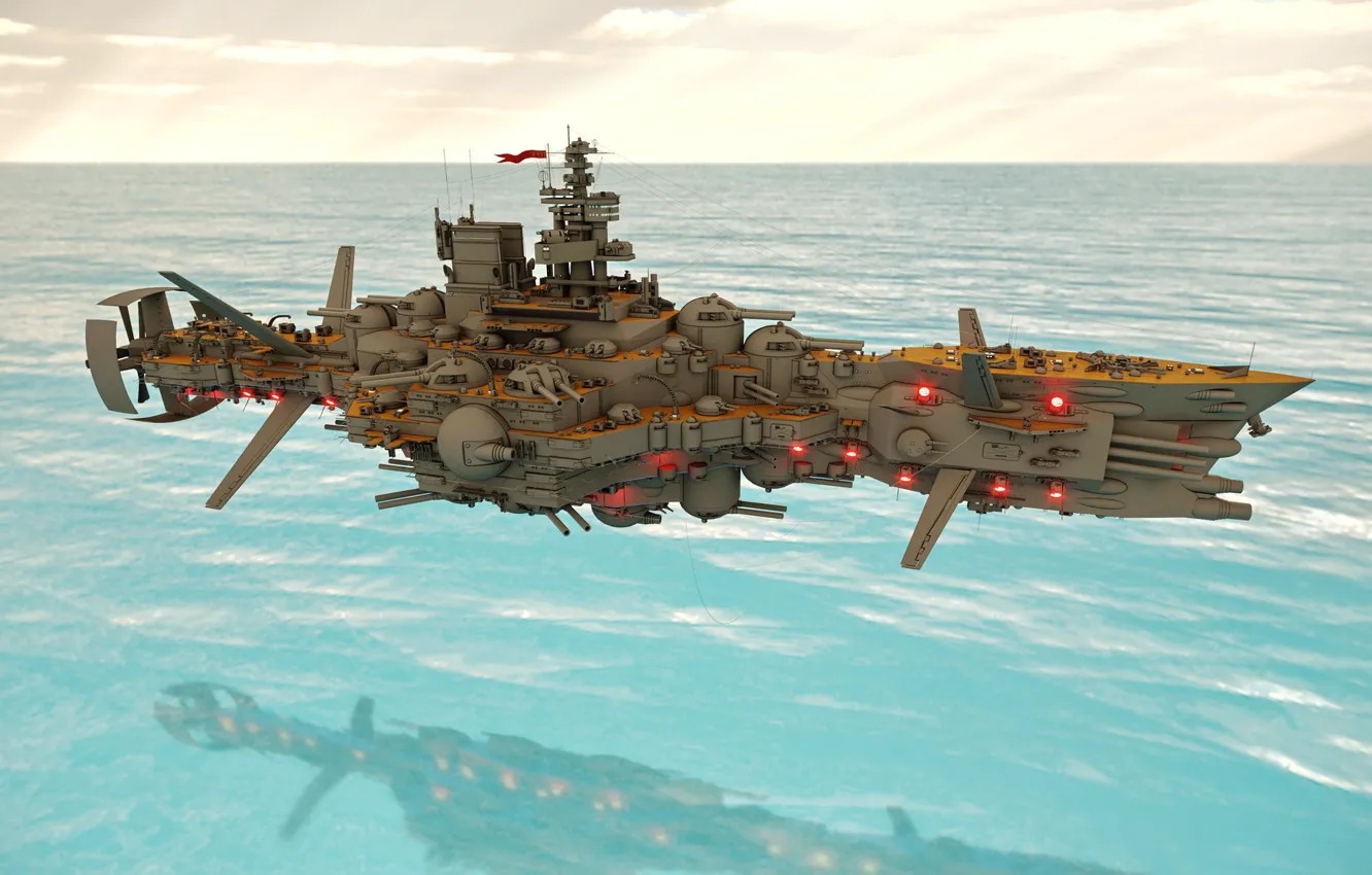 Фото обои море, оружие, транспорт, корабль, Fly Dreadnought Molotoff