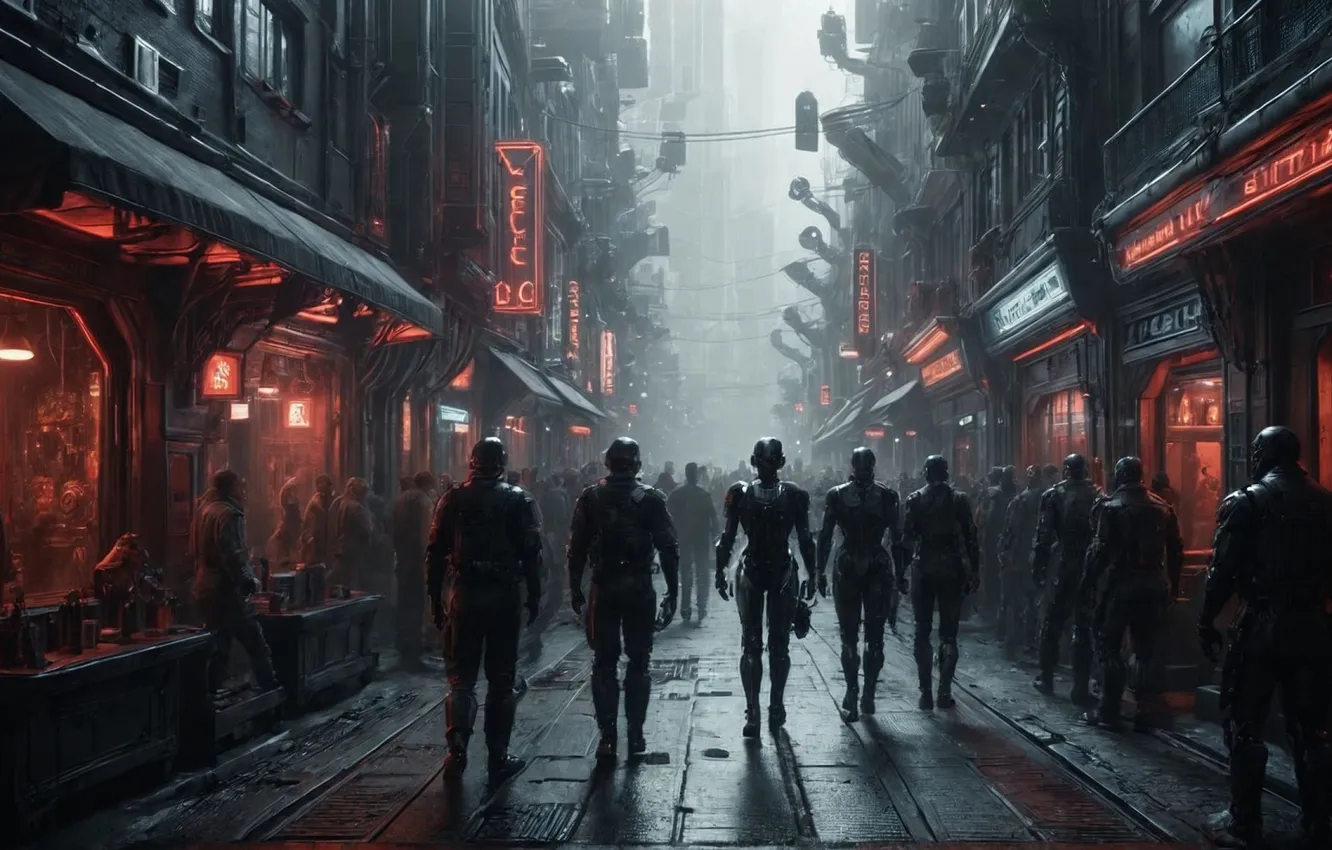 Фото обои город, робот, киборг