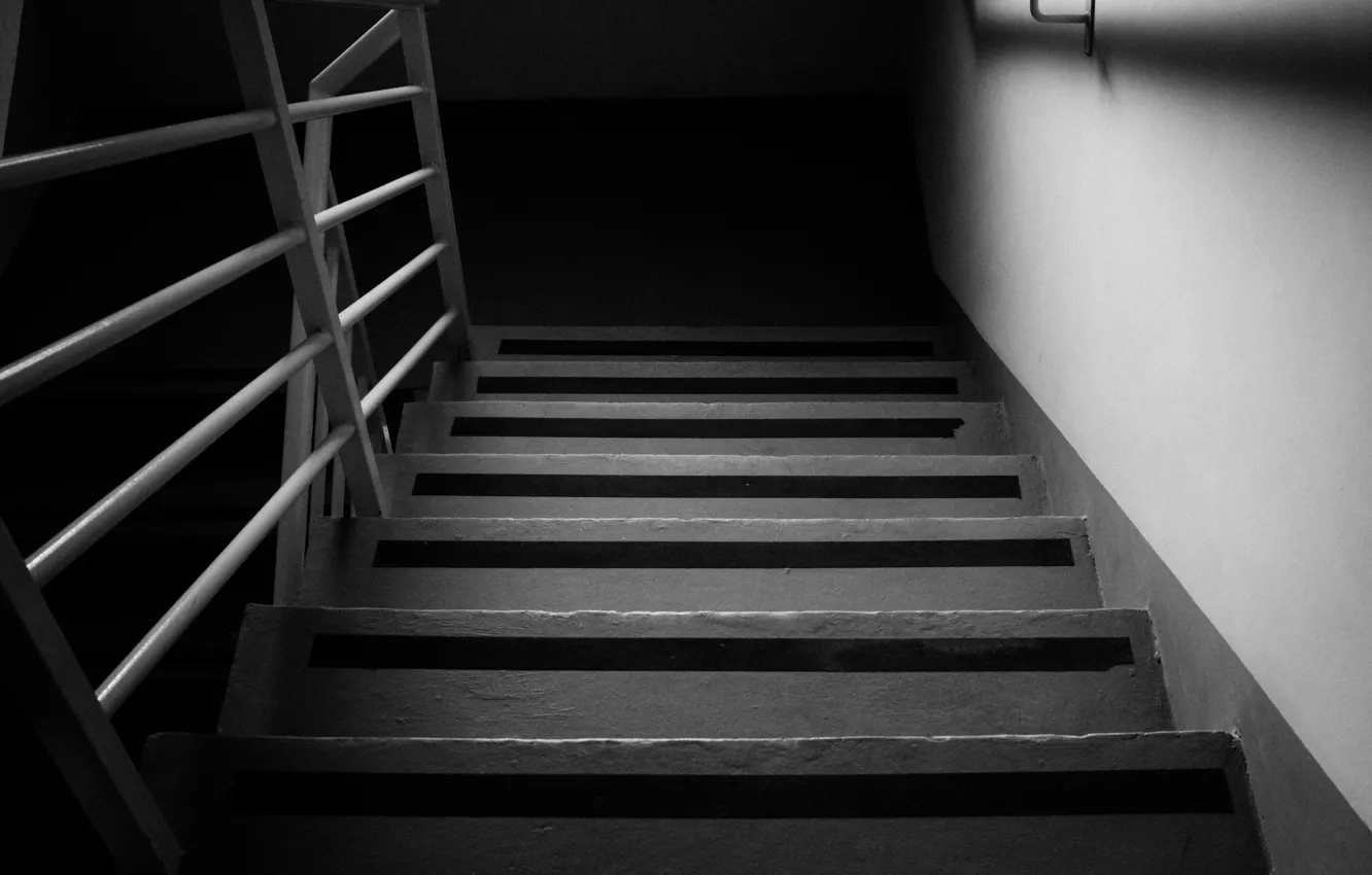Фото обои лестница, ступени, черно-белое
