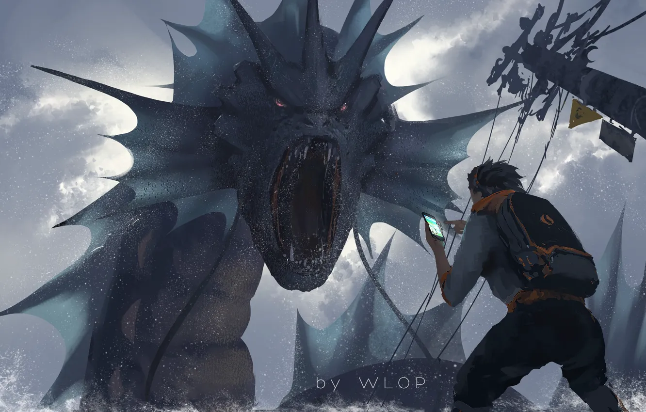 Фото обои Creature, Wlop, Pokemon Go, Gyarados