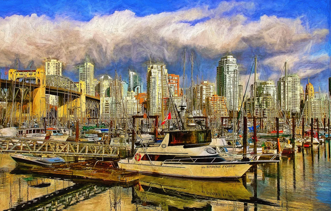 Фото обои пристань, яхты, порт, Канада, Ванкувер, Canada, катера, Vancouver