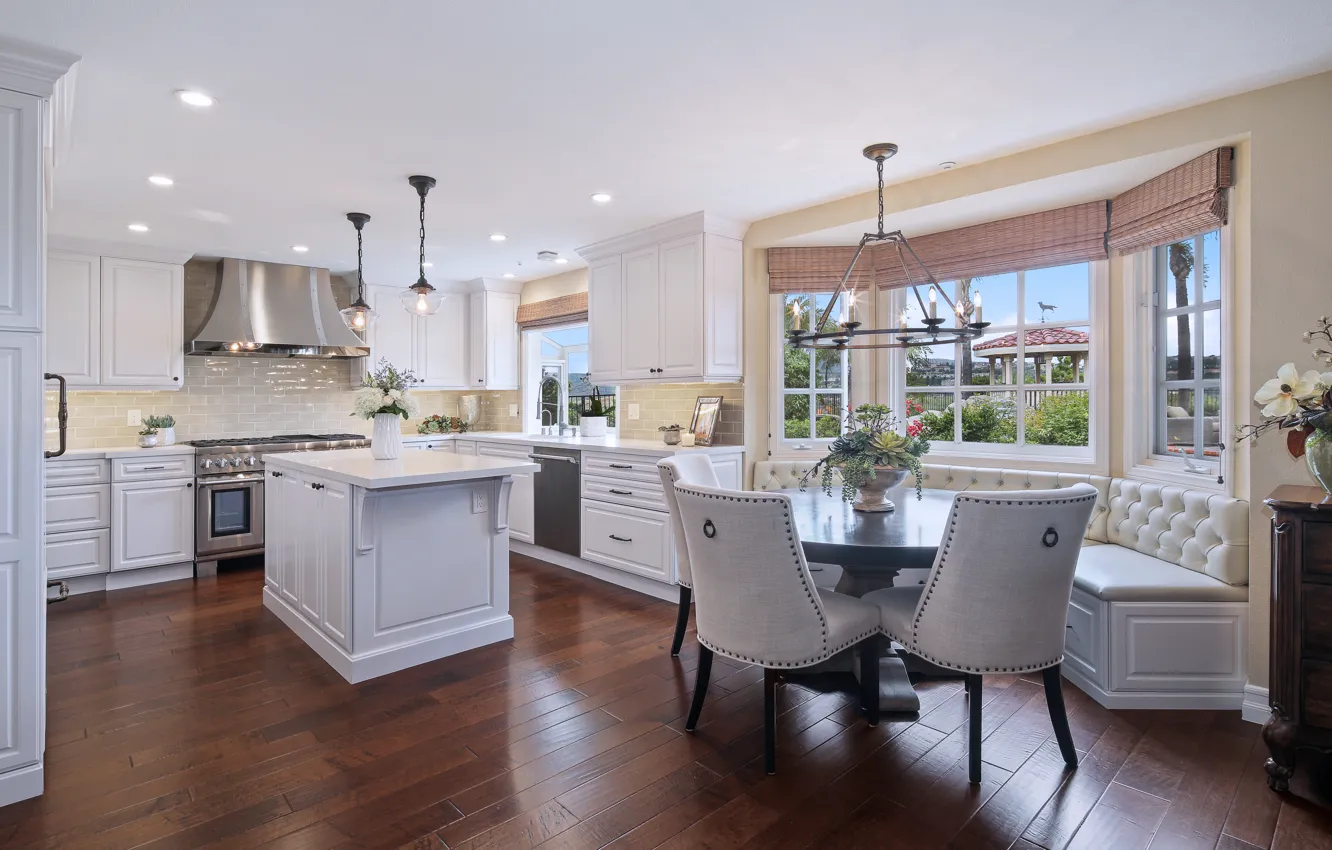 Фото обои стол, комната, мебель, окна, кухня, особняк, Design, Kitchen