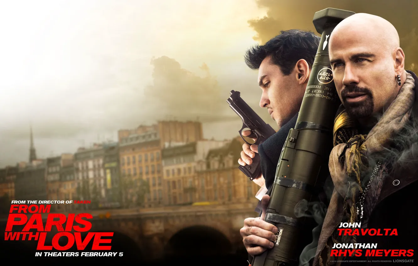 Фото обои пистолет, постер, базука, Джон Траволта, John Travolta, Jonathan Rhys Meyers, Джонатан Риз Майерс, Из Парижа …