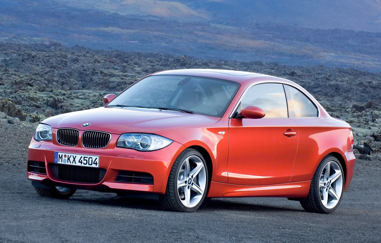 Фото обои BMW, Машина, Решетка, БМВ, Оранжевый, Корпус, 1 Series, Передок