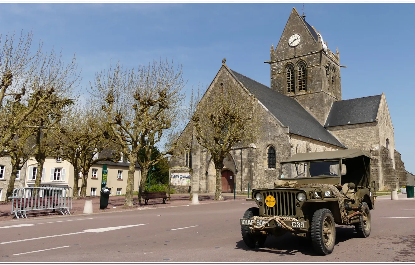 Фото обои jeep, ww2. war, willys, overlord, dday, st mere eglise