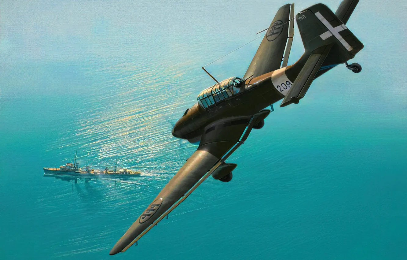Фото обои war, art, airplane, aviation, ww2, Junker Ju 87 stuka