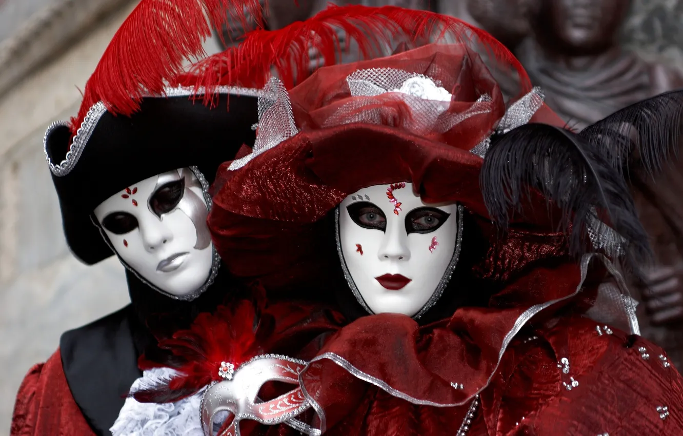 Фото обои пара, Венеция, наряд, карнавал, маски, костюмы