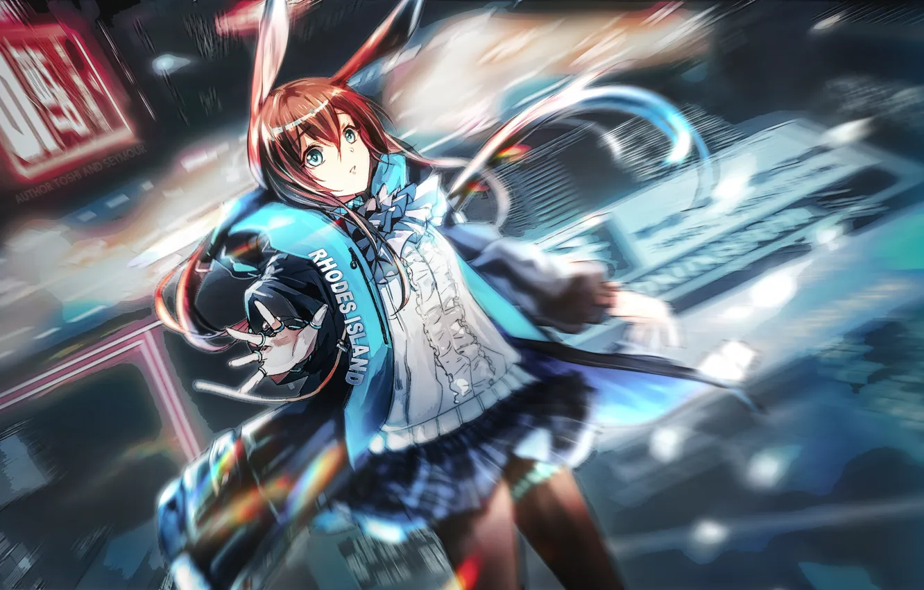 Фото обои девушка, ушки, размытый фон, Arknights, Amiya