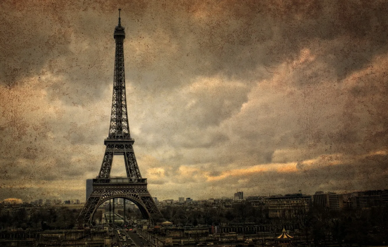 Фото обои город, стиль, фон, Париж, башня