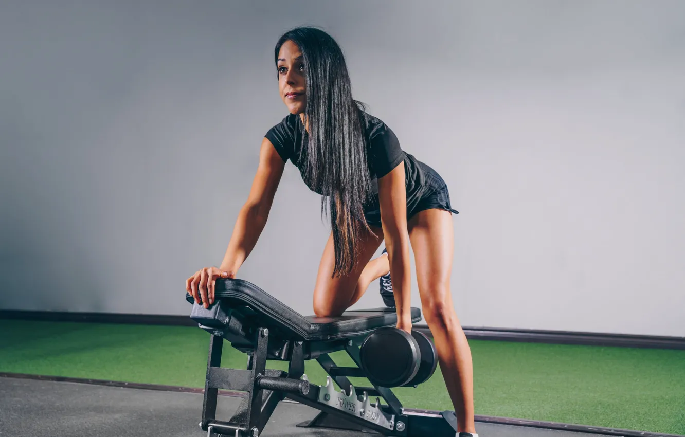 Фото обои фитнес, скамья, pose, тренировка, гантели, workout, fitness, gym