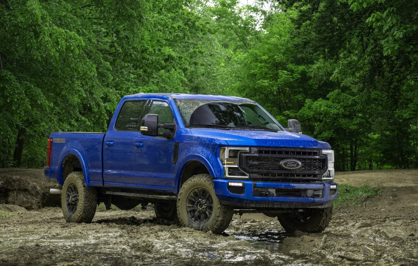 Фото обои лес, синий, Ford, пикап, Super Duty, F-250, Tremor, 2020