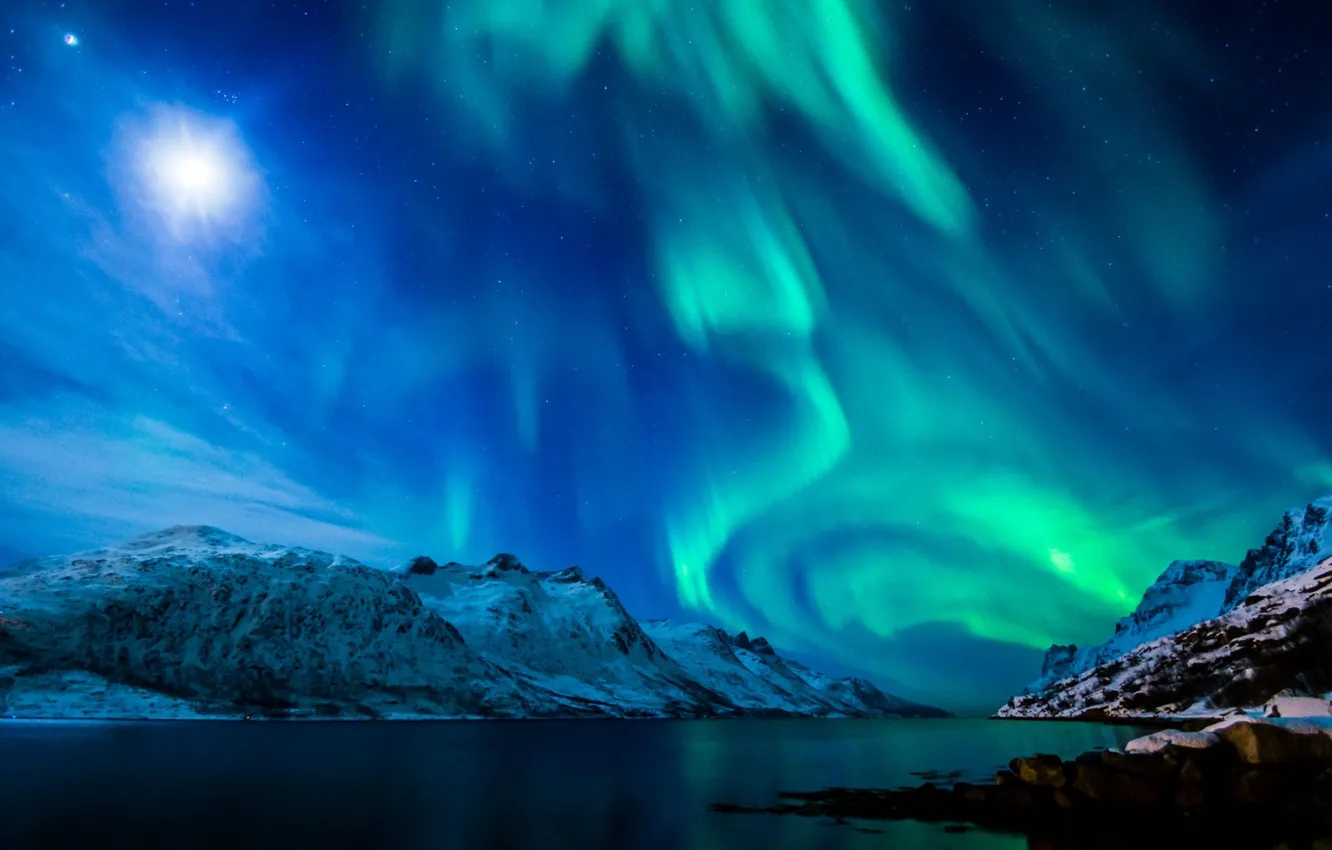 Фото обои звезды, ночь, северное сияние, sky, night, stars, northern lights, красота природы