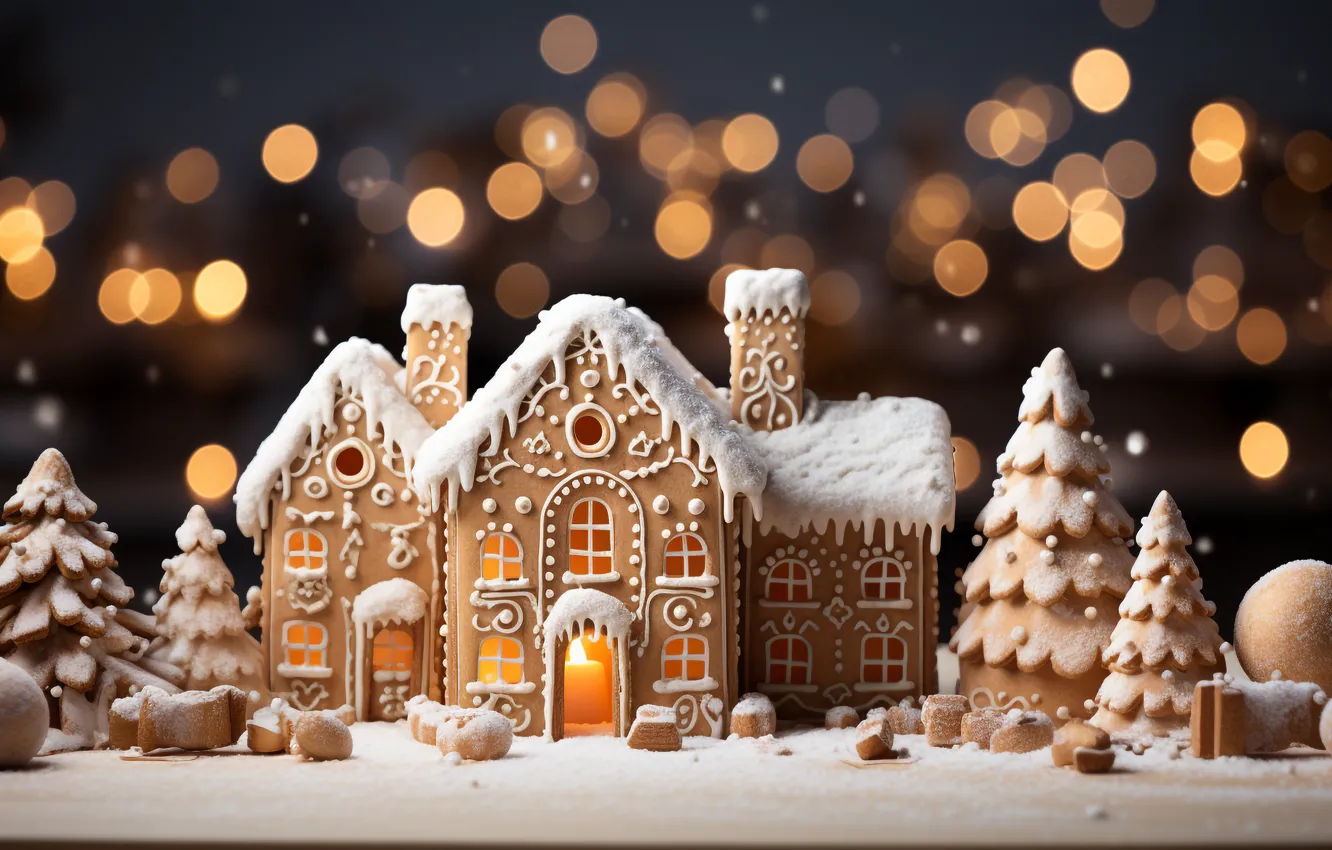 Фото обои снег, шары, Новый Год, Рождество, house, new year, happy, Christmas