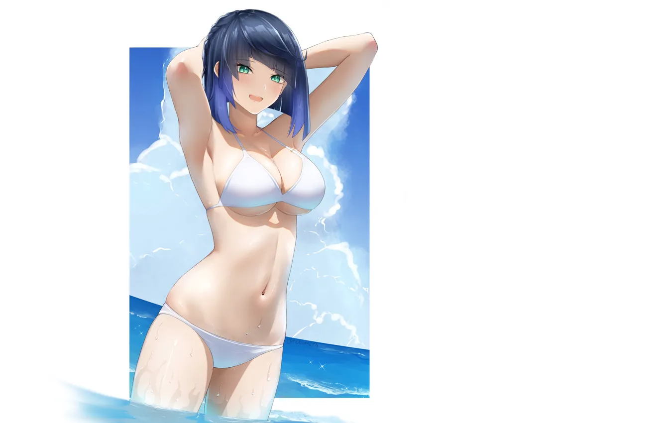 Фото обои girl, hot, sexy, wet, beach, sea, sexy girl, anime