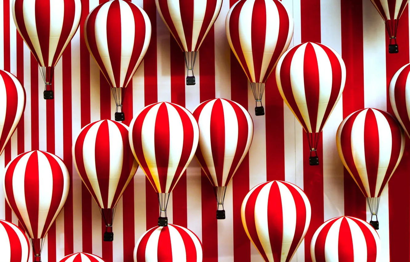 Фото обои полосы, воздушные шары, белые, красно