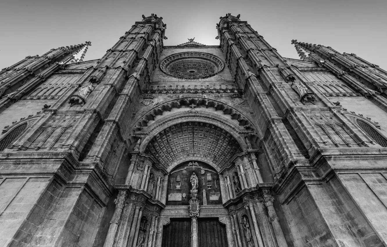 Фото обои black & white, собор, черно-белое, архитектура, монохром