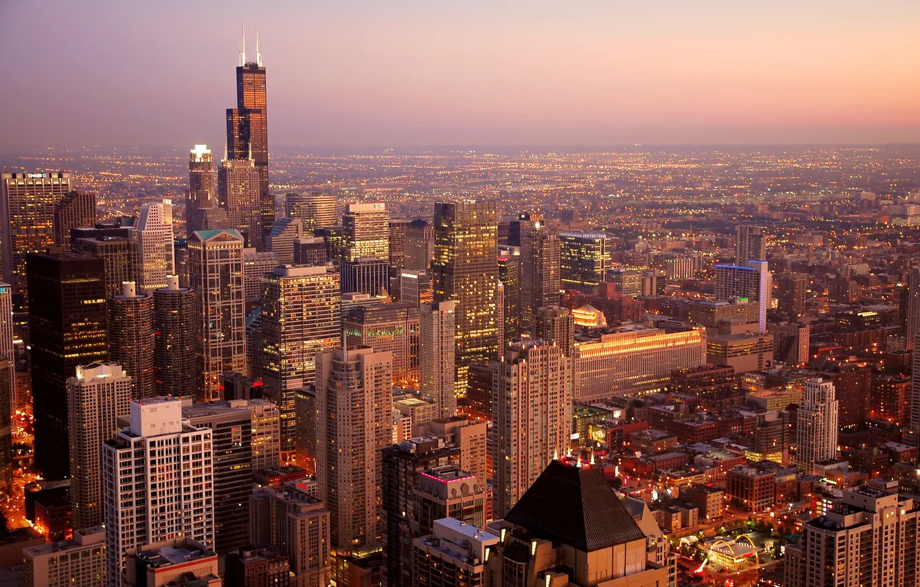 Фото обои город, Чикаго, США, Chicago, Иллиноис, панорамма