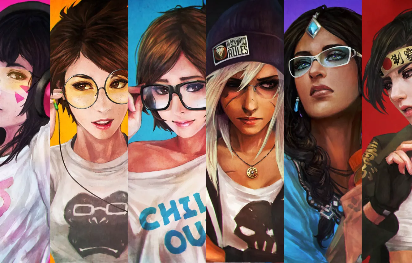 Фото обои Art, Girls, Reaper, Hanzo, Mei, Overwatch, Tracer, Casual