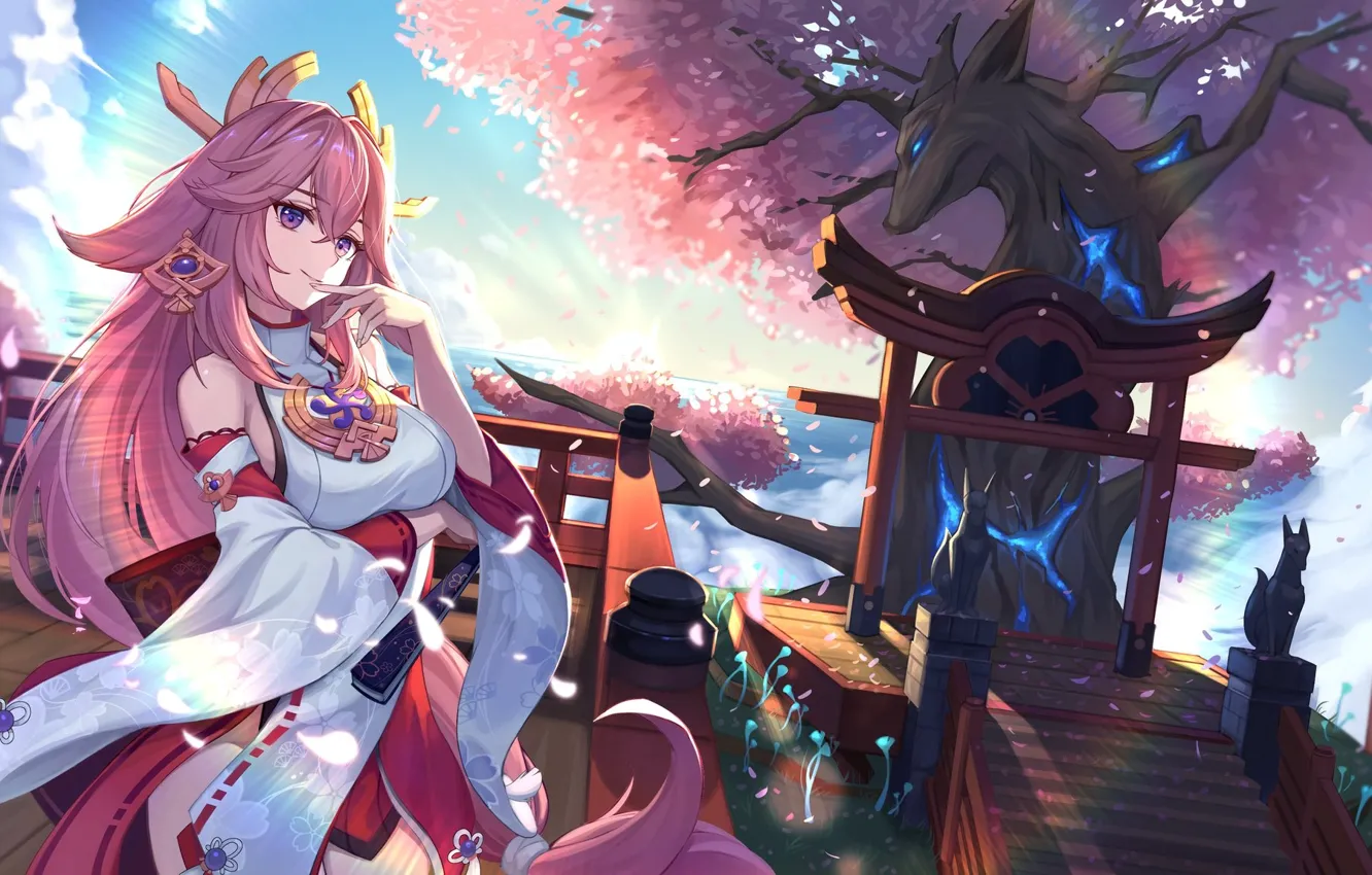 Фото обои gadis kawaii, dampak genshin, yae miko genshin impact