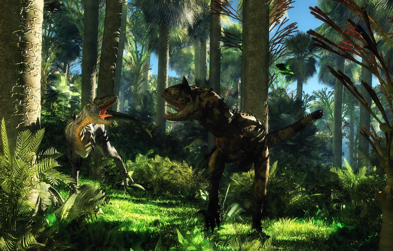 Фото обои джунгли, динозавры, спор, cretaceous age, disagreement