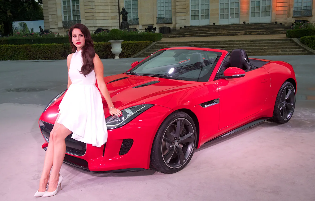 Фото обои авто, девушка, Jaguar, платье