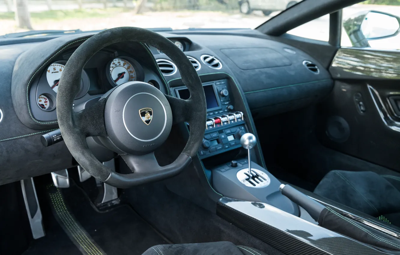 Фото обои Lamborghini, Gallardo, steering wheel, car interior, Lamborghini Gallardo LP 570-4 Superleggera