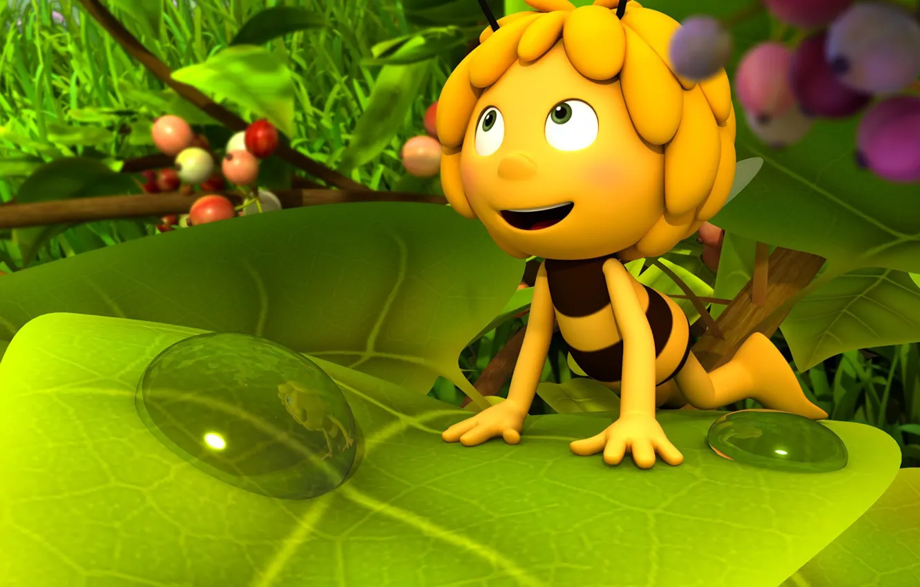Фото обои leaf, animated film, konoha, bee, animated movie, Maya the Bee, Maya the Bee Movie