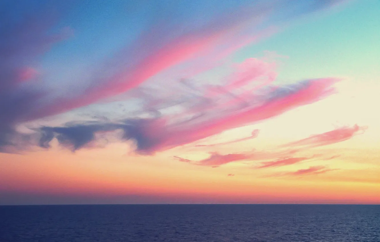 Фото обои twilight, seascape, dusk, horizon, pink clouds