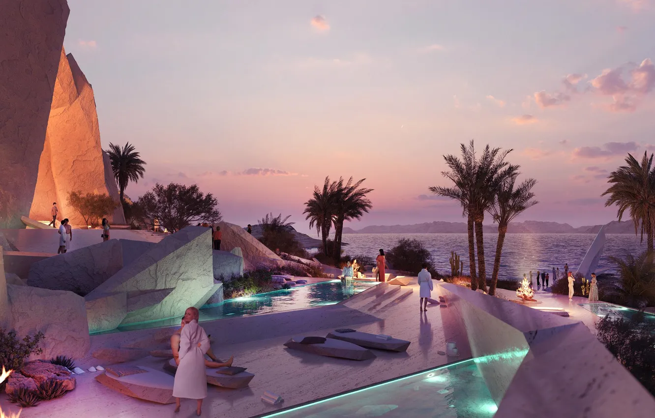 Фото обои sea, sunset, neom, saudi arabia, waterpool, xaynor, ultimate members club