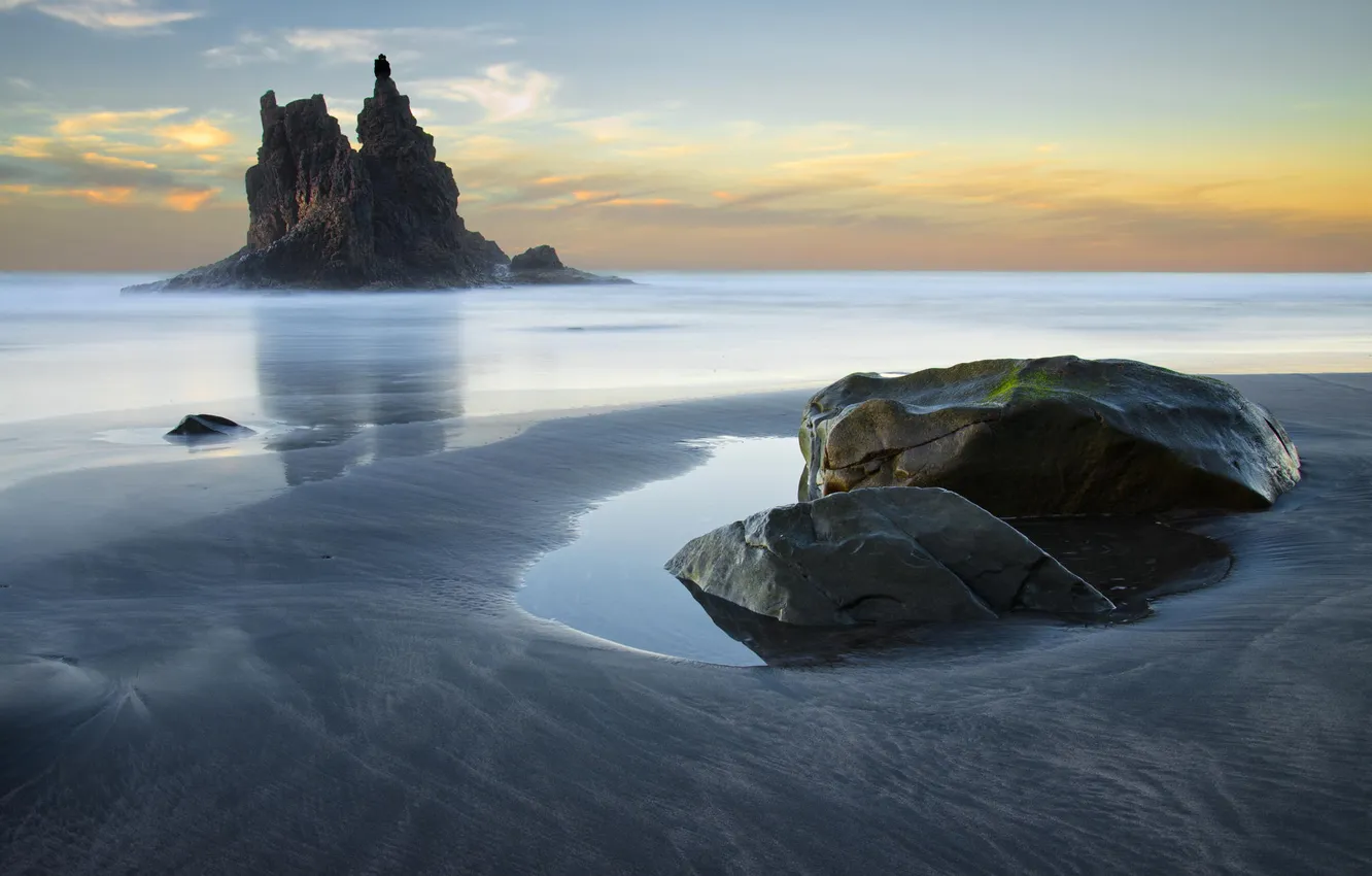 Фото обои песок, пляж, океан, скалы
