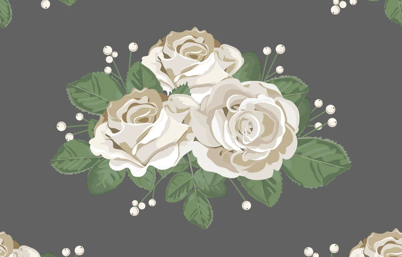Фото обои цветы, фон, узор, розы, белые, бутоны