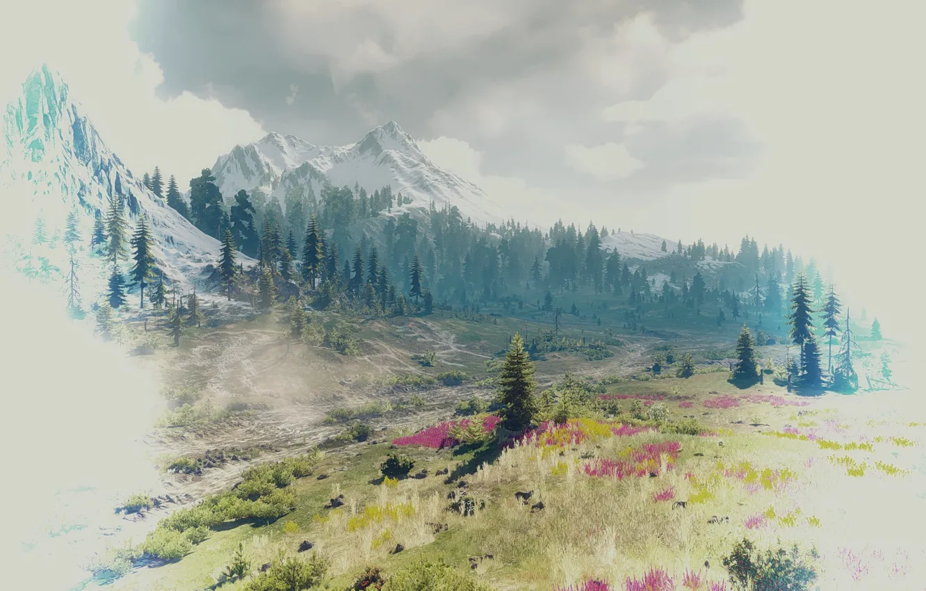 Фото обои пейзаж, горы, красота, The Witcher 3