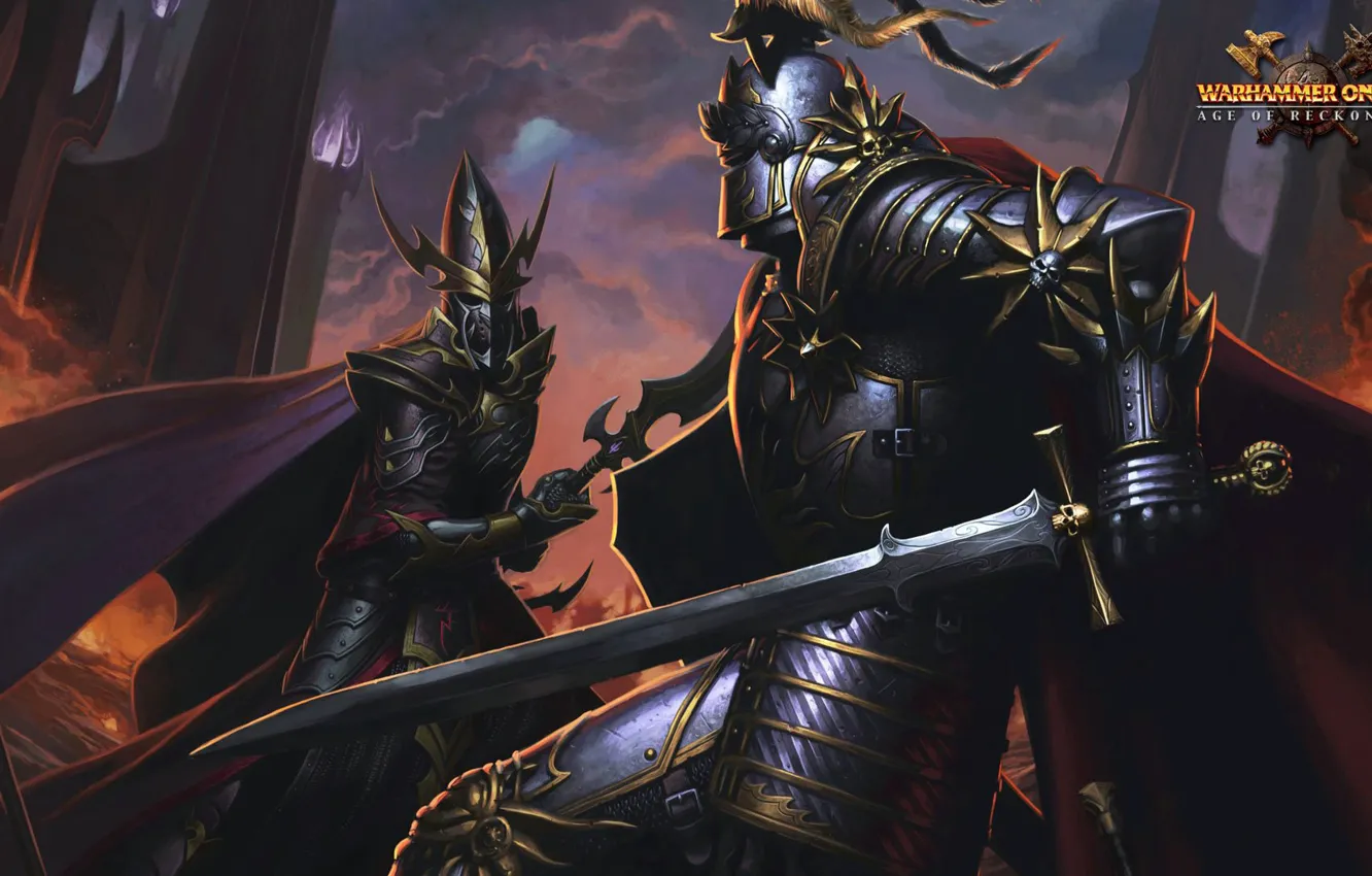 Фото обои sword, Age of Reckoning, armor, dark elf, knight, Warhammer online, helm