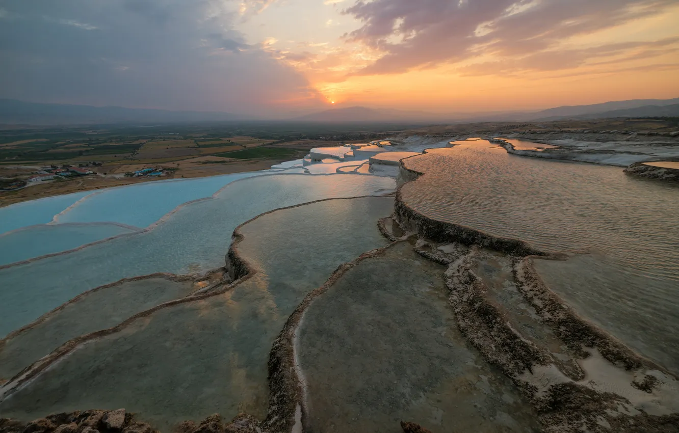 Фото обои природа, Turkey, Pamukkale, соленые озера