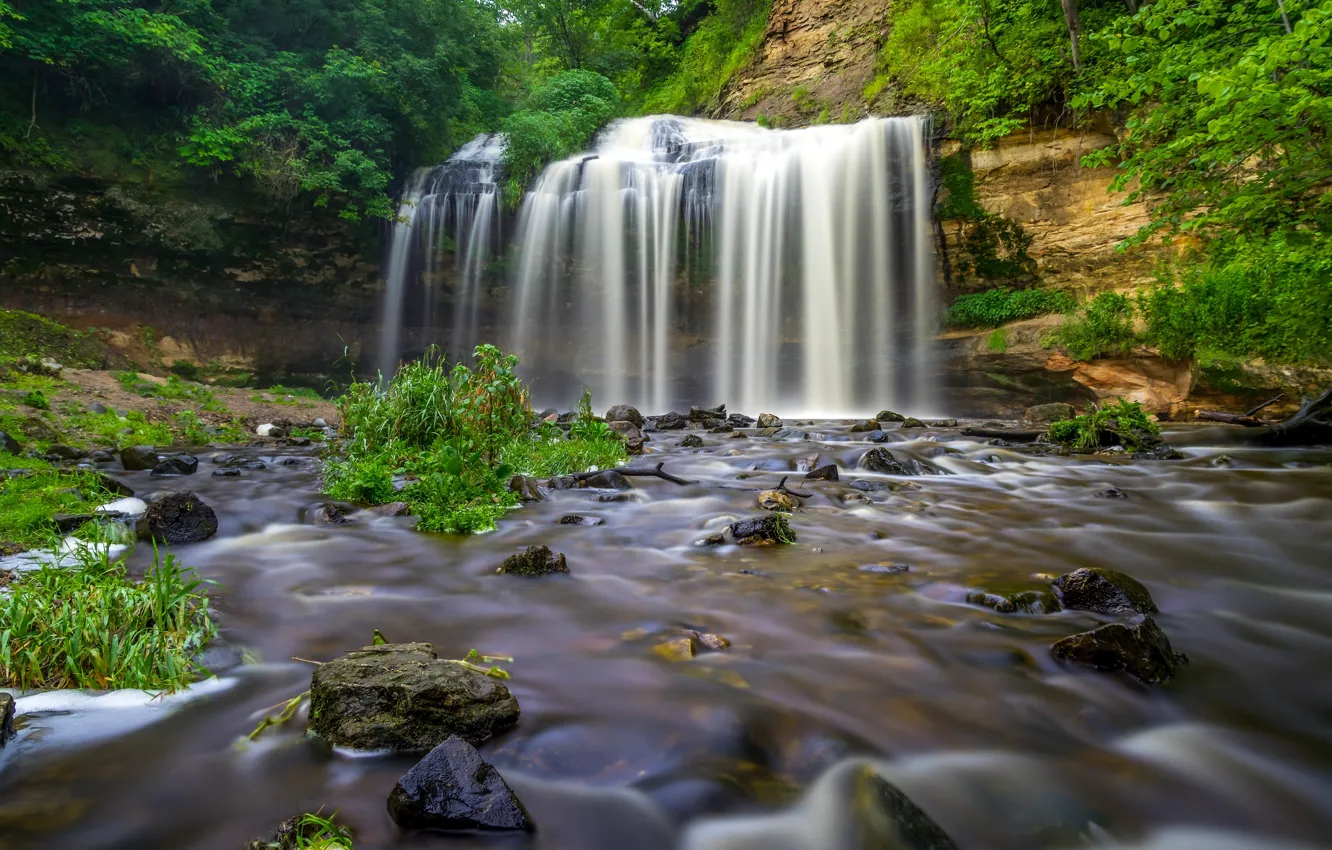 Фото обои ручей, водопад, Висконсин, каскад, Wisconsin, Cascade Falls, Оцеола, Osceola