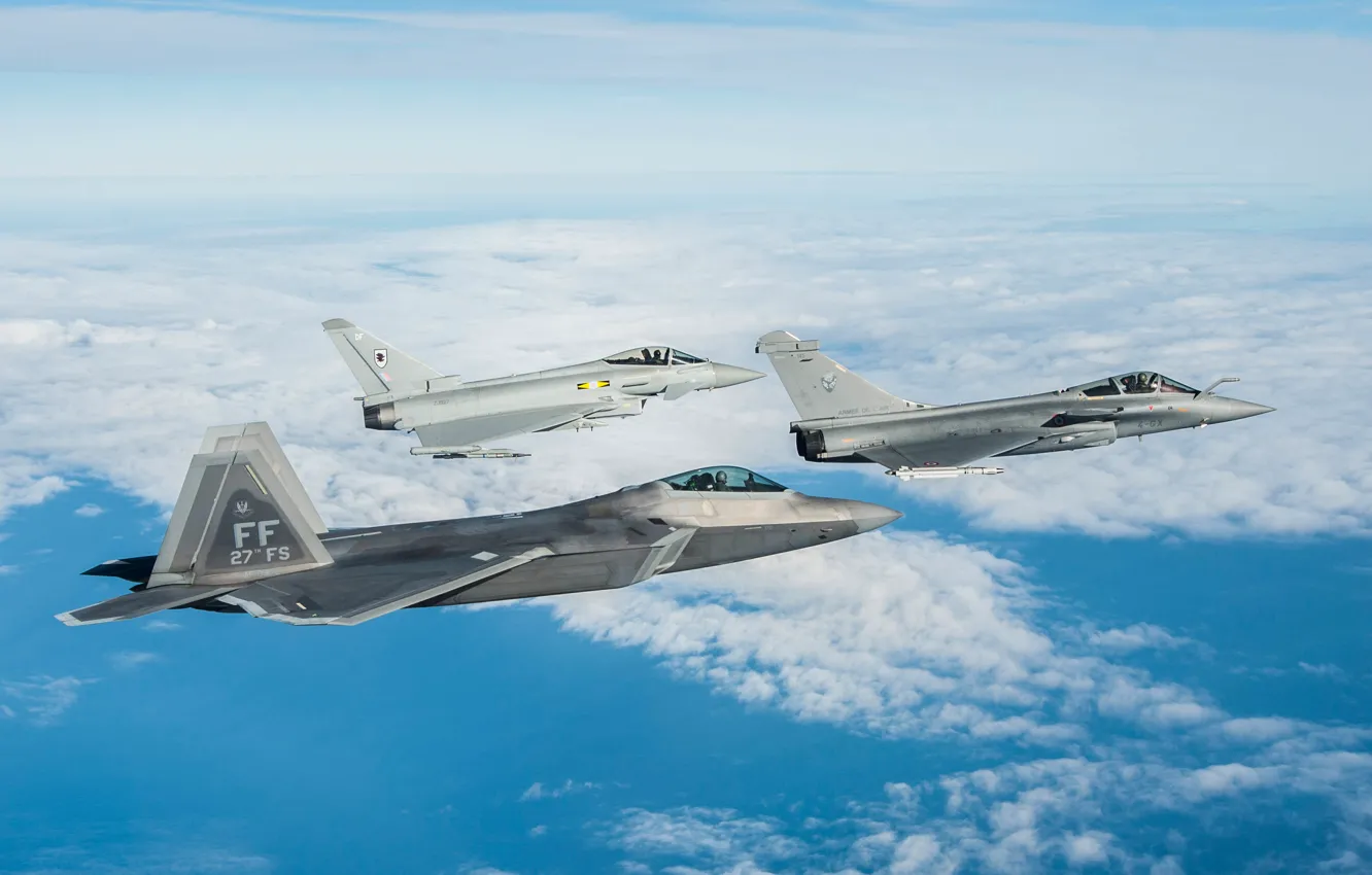 Фото обои небо, полет, истребители, F-22 Raptor, FGR4
