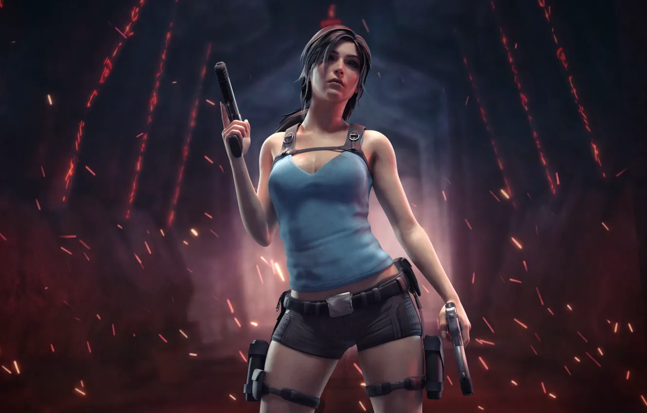 Фото обои Девушка, Оружие, Tomb Raider, Art, Square Enix, Ремень, Lara Croft, Video Game