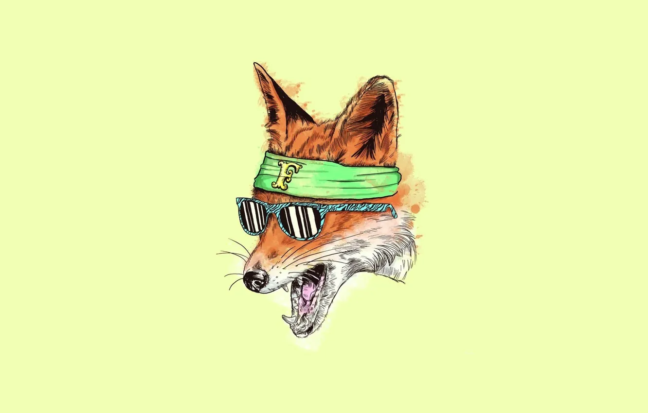 Фото обои Минимализм, арт, очки, лиса, fox, yellow, art