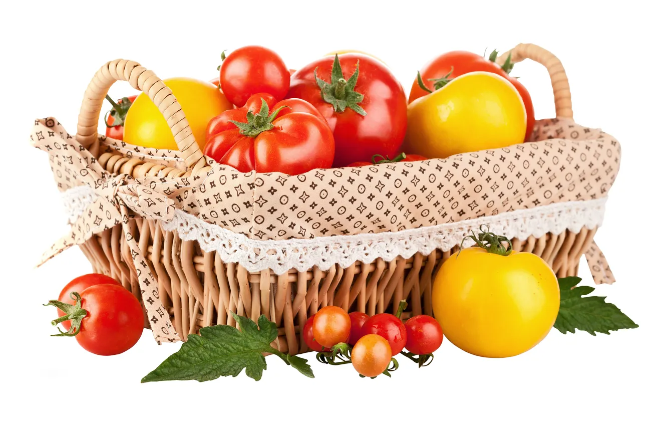 Фото обои корзина, овощи, помидоры