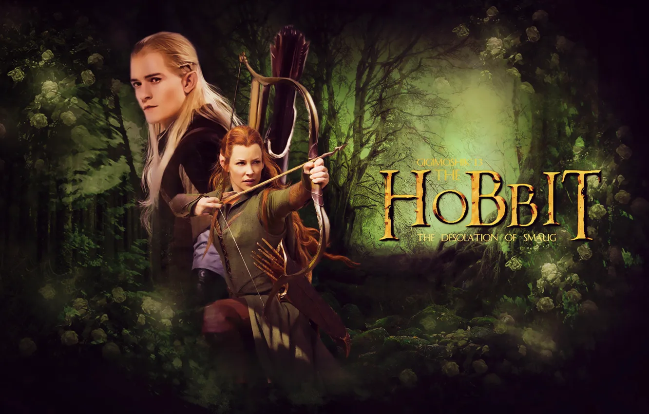 Фото обои лес, эльфы, Legolas, лучники, Хоббит, The Hobbit, archer, elves