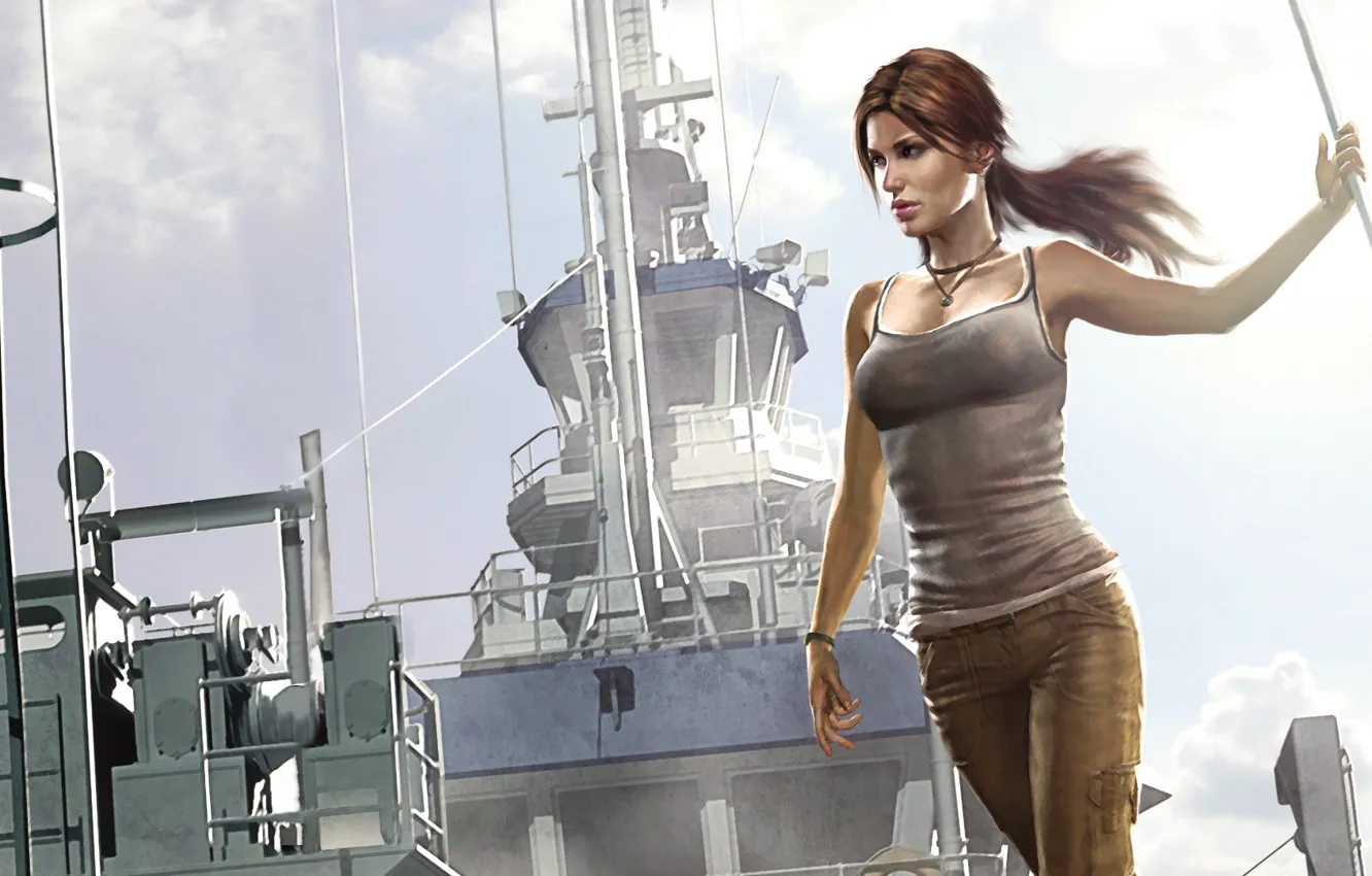 Фото обои корабль, Tomb Raider, Лара Крофт, lara croft, art, Расхитительница гробниц