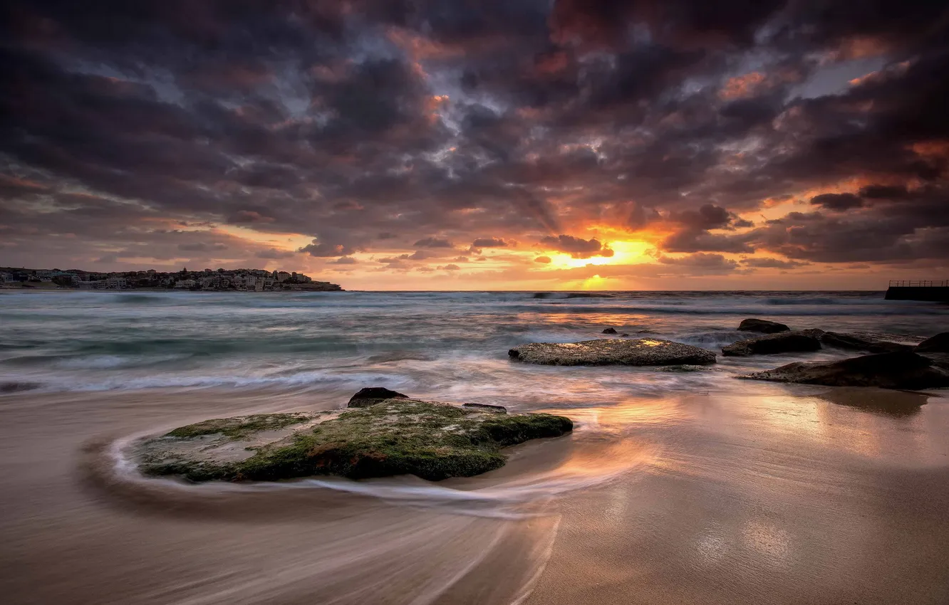 Фото обои море, пейзаж, закат