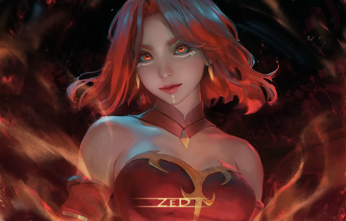 Фото обои девушка, огонь, фэнтези, DOTA 2, Lina, by ZED