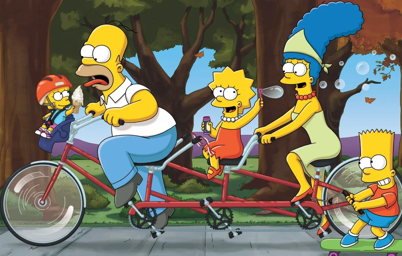 Фото обои Симпсоны, Рисунок, Гомер, Семья, Мэгги, Maggie, Simpsons, Барт