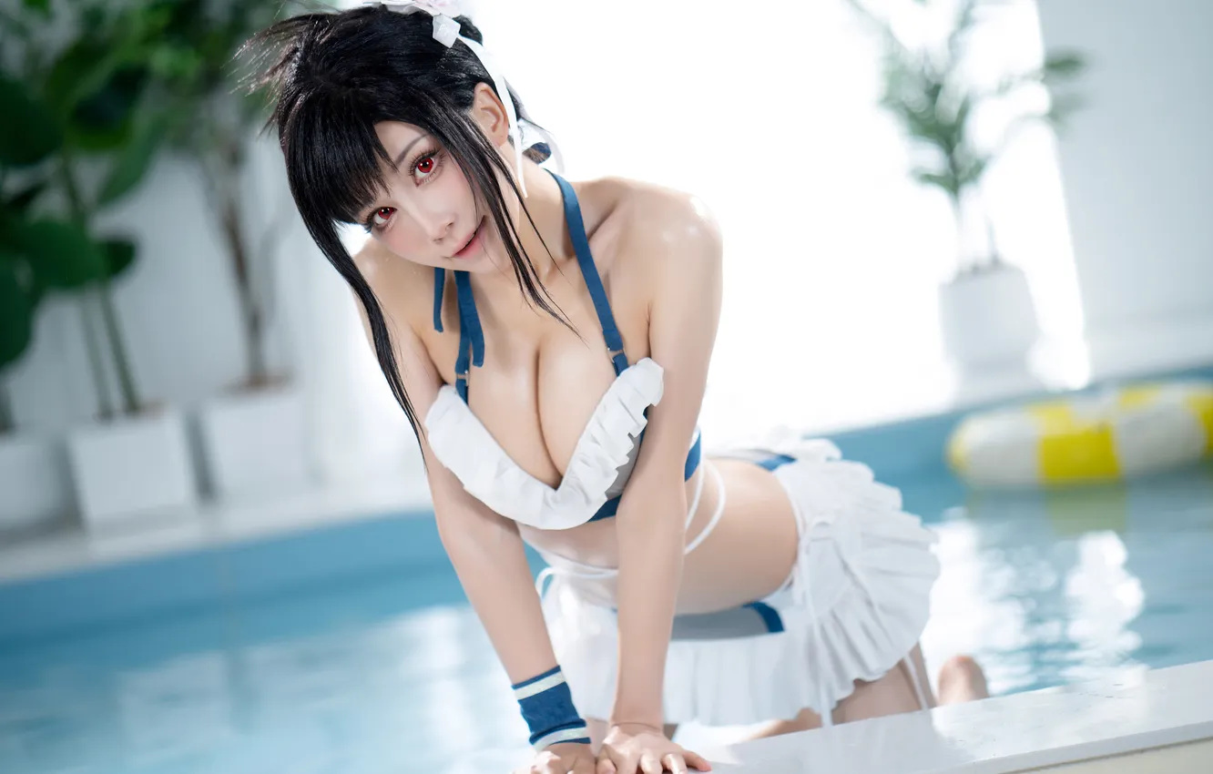 Фото обои Final Fantasy, cleavage, Asian, model, women, cosplay, swimwear, Tifa Lockhart