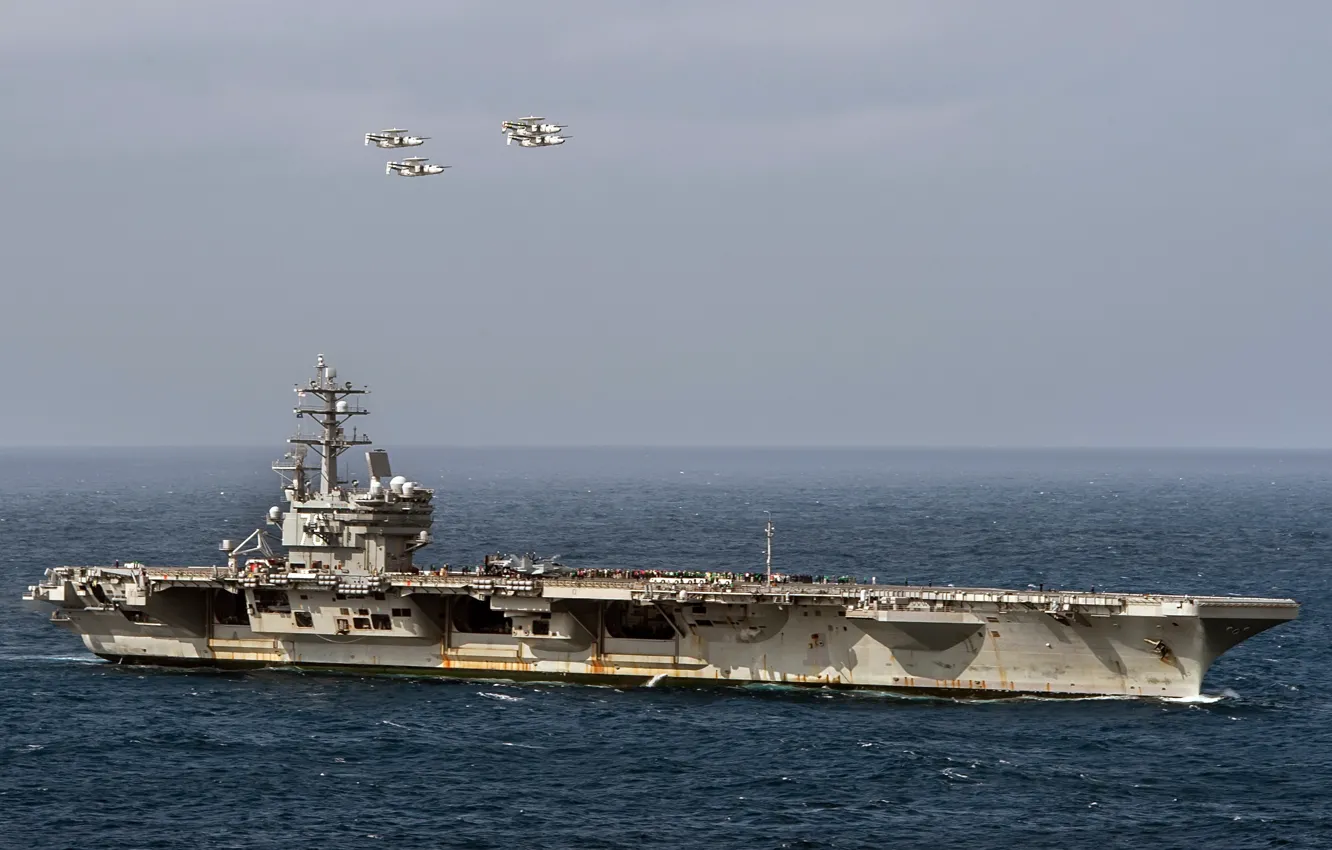Фото обои оружие, армия, navy, USS Ronald Reagan (CVN 76), Four E-2C Hawkeyes