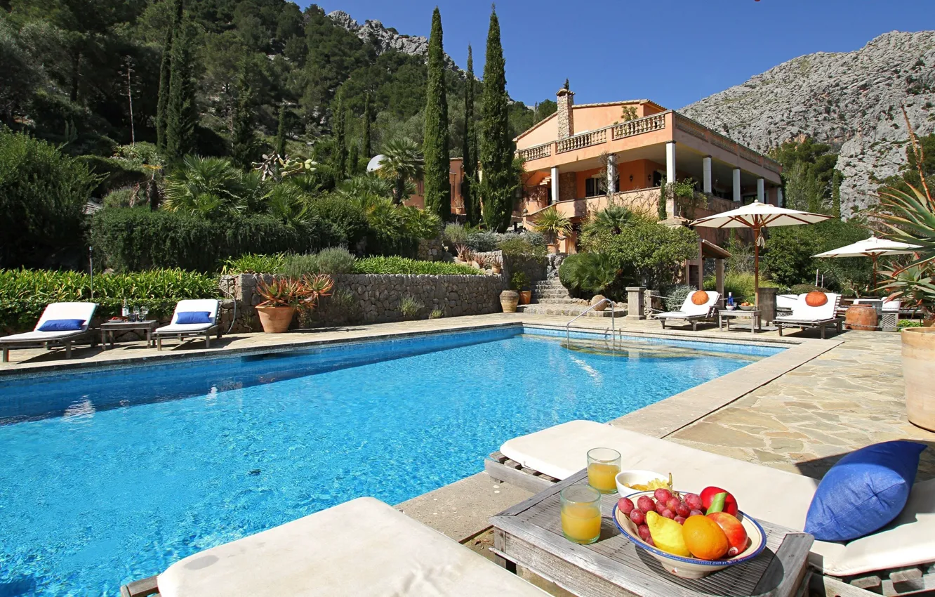 Фото обои вилла, бассейн, архитектура, Испания, терраса, Mallorca, Villa in Pollensa